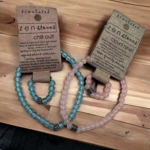 2 Bracelet and Ring Sets 1 Aquamarine, 1 Rose Quartz Calming Love Combo Zen Ston